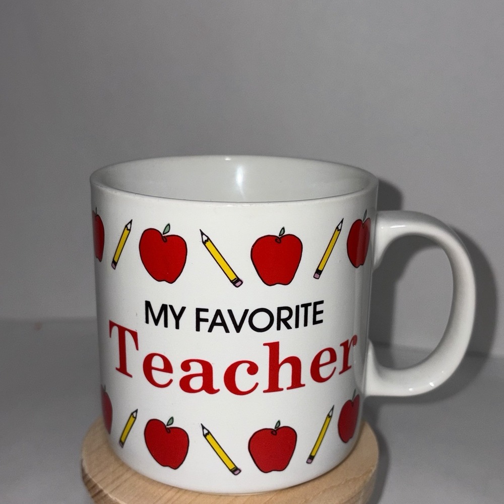 Vintage Russ Berrie "My Favorite Teacher" Coffee Mug Apples Pencils Retro 1980s